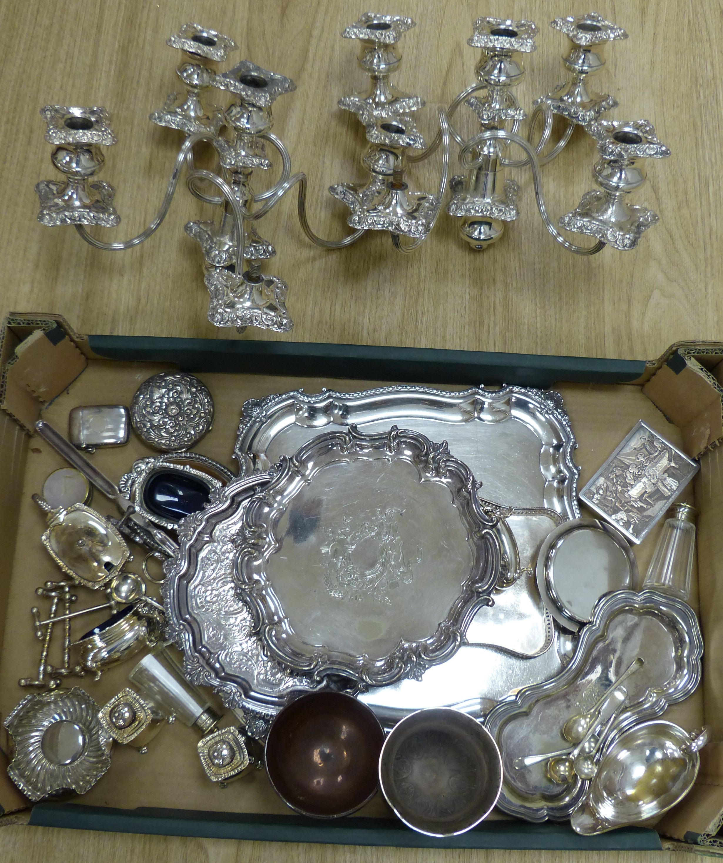 A quantity of silver plated wares including cruets, boxes, etc.